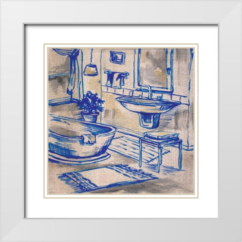 Deep Blue Bath I White Modern Wood Framed Art Print with Double Matting by Ferry, Margaret