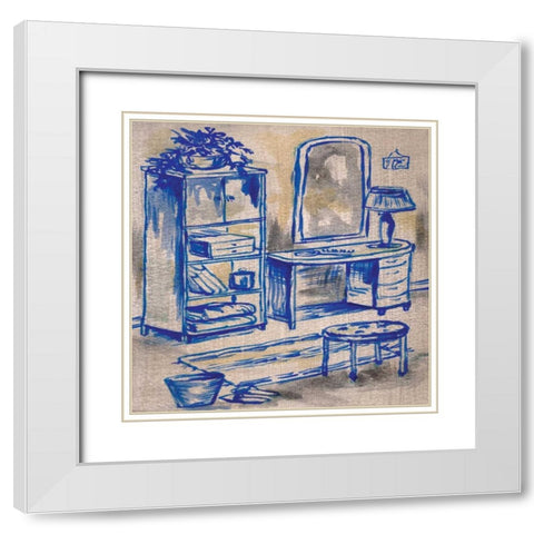 Deep Blue Bath II White Modern Wood Framed Art Print with Double Matting by Ferry, Margaret