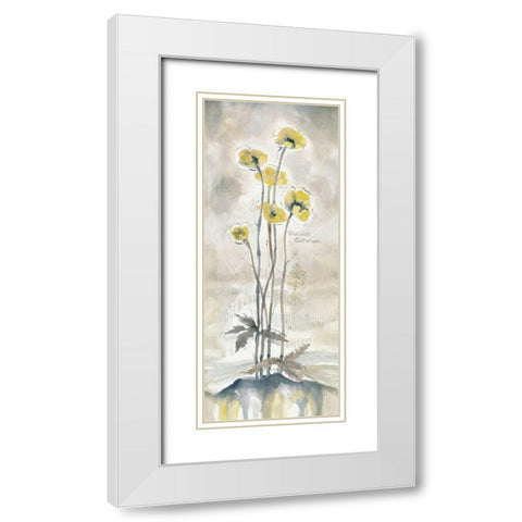 Yellow Blossoms I White Modern Wood Framed Art Print with Double Matting by Ferry, Margaret