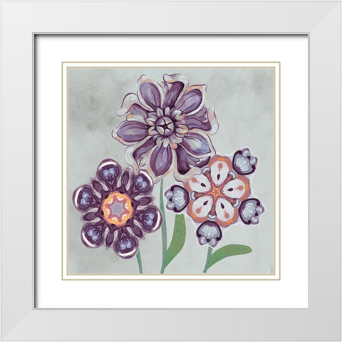 Posies In Purple I White Modern Wood Framed Art Print with Double Matting by Ferry, Margaret