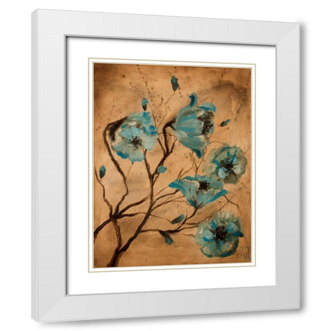 Blue Poppies I White Modern Wood Framed Art Print with Double Matting by Monahan, Jodi