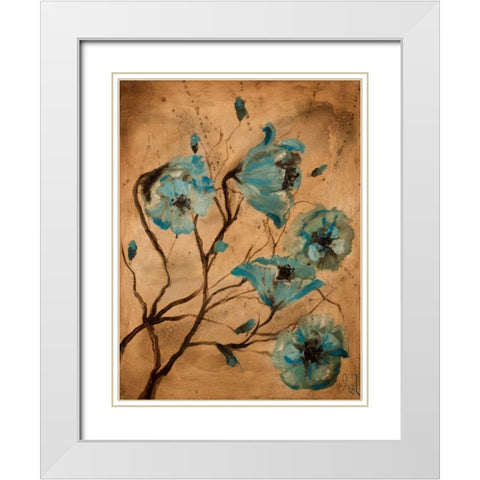 Blue Poppies I White Modern Wood Framed Art Print with Double Matting by Monahan, Jodi