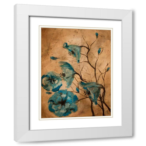 Blue Poppies II White Modern Wood Framed Art Print with Double Matting by Monahan, Jodi