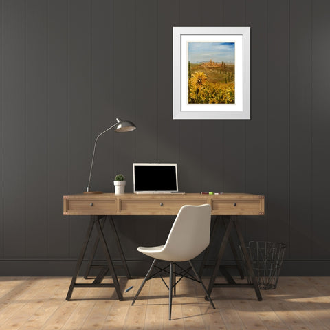 Tuscan Sunflowers I White Modern Wood Framed Art Print with Double Matting by Monahan, Jodi
