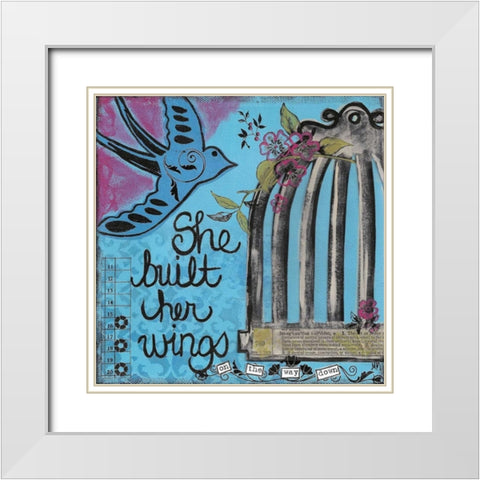 She Built Her Wings White Modern Wood Framed Art Print with Double Matting by Martin, Monica