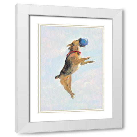 Playful Pups I White Modern Wood Framed Art Print with Double Matting by Nicholas, Debbie