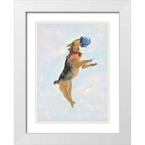 Playful Pups I White Modern Wood Framed Art Print with Double Matting by Nicholas, Debbie