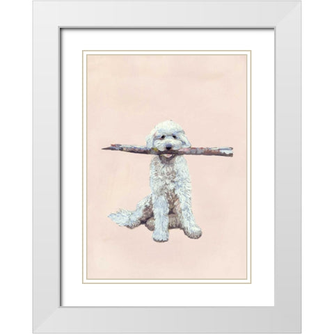Playful Pups II White Modern Wood Framed Art Print with Double Matting by Nicholas, Debbie