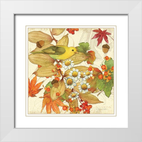 Flora and Tanager I White Modern Wood Framed Art Print with Double Matting by Paton, Julie