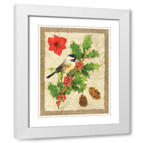 Holiday Chickadee White Modern Wood Framed Art Print with Double Matting by Paton, Julie
