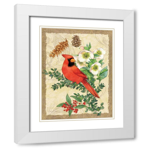 Holiday Cardinal White Modern Wood Framed Art Print with Double Matting by Paton, Julie