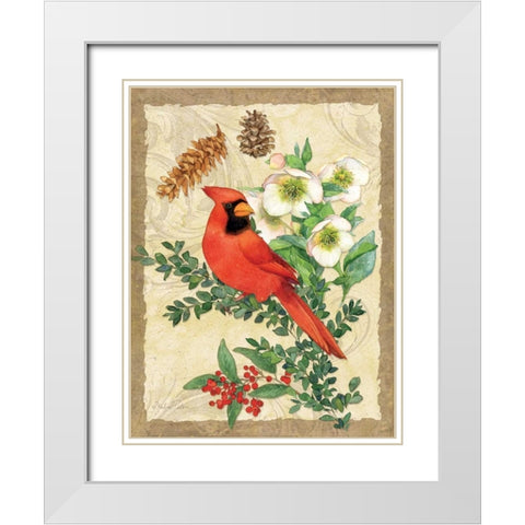 Holiday Cardinal White Modern Wood Framed Art Print with Double Matting by Paton, Julie