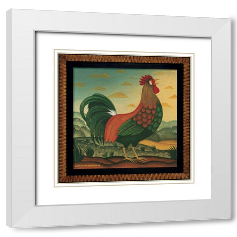 Rooster White Modern Wood Framed Art Print with Double Matting by Pedersen, Diane