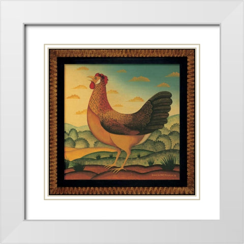 Hen White Modern Wood Framed Art Print with Double Matting by Pedersen, Diane