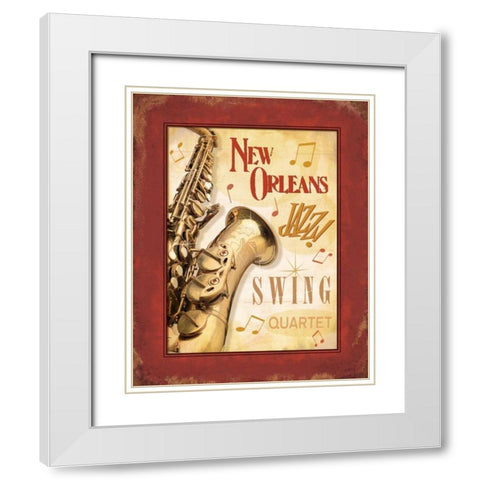 New Orleans Jazz II White Modern Wood Framed Art Print with Double Matting by Pela Design