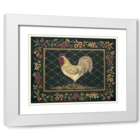 Old World Rooster White Modern Wood Framed Art Print with Double Matting by Poloson, Kimberly