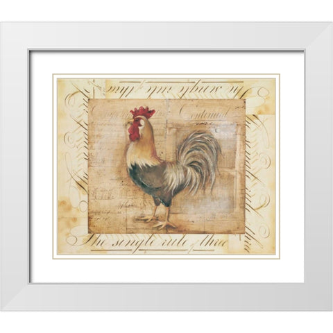Rustic Farmhouse Rooster II White Modern Wood Framed Art Print with Double Matting by Poloson, Kimberly