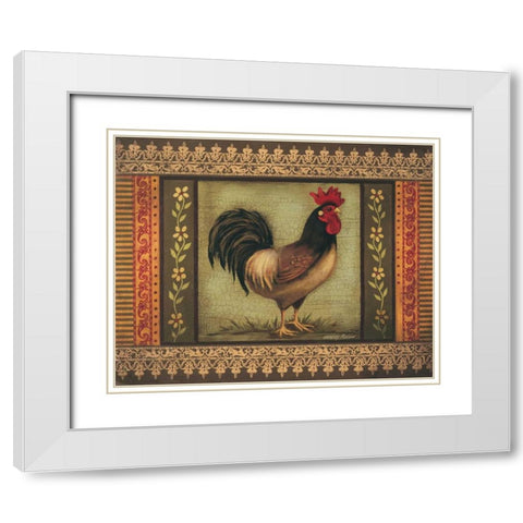 Mediterranean Rooster I White Modern Wood Framed Art Print with Double Matting by Poloson, Kimberly