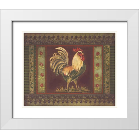 Mediterranean Rooster II White Modern Wood Framed Art Print with Double Matting by Poloson, Kimberly