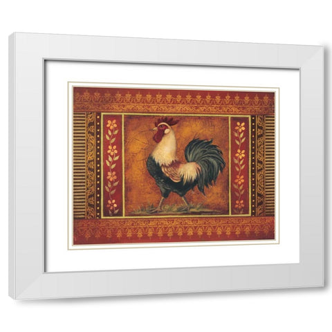 Mediterranean Rooster III White Modern Wood Framed Art Print with Double Matting by Poloson, Kimberly