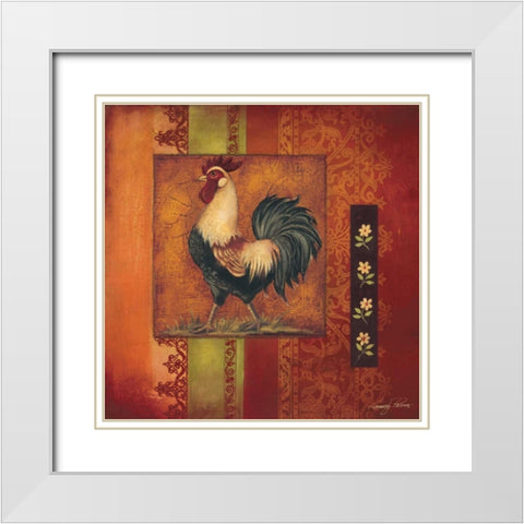 Murano Rooster II White Modern Wood Framed Art Print with Double Matting by Poloson, Kimberly