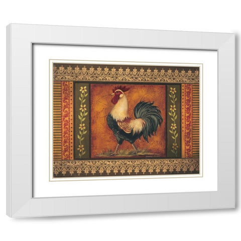 Mediterranean Rooster VII White Modern Wood Framed Art Print with Double Matting by Poloson, Kimberly