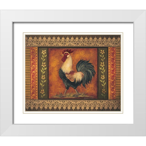 Mediterranean Rooster VII White Modern Wood Framed Art Print with Double Matting by Poloson, Kimberly