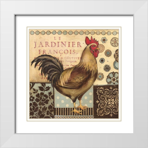 Aqua Rooster I White Modern Wood Framed Art Print with Double Matting by Poloson, Kimberly