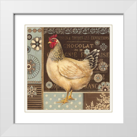 Aqua Rooster II White Modern Wood Framed Art Print with Double Matting by Poloson, Kimberly