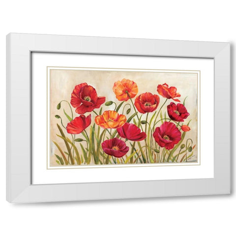 Poppies White Modern Wood Framed Art Print with Double Matting by Poloson, Kimberly