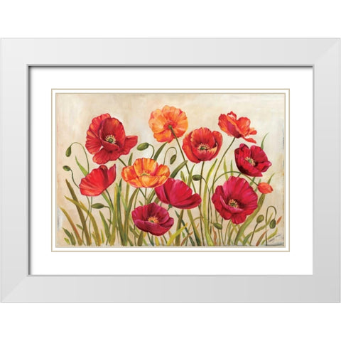 Poppies White Modern Wood Framed Art Print with Double Matting by Poloson, Kimberly