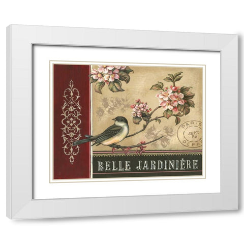 Cherry Blossom Bird White Modern Wood Framed Art Print with Double Matting by Poloson, Kimberly