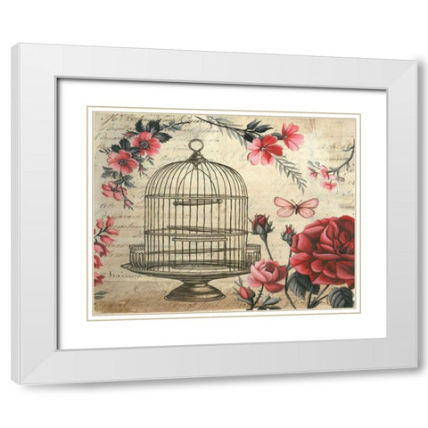 Birdcage and Blossoms White Modern Wood Framed Art Print with Double Matting by Poloson, Kimberly