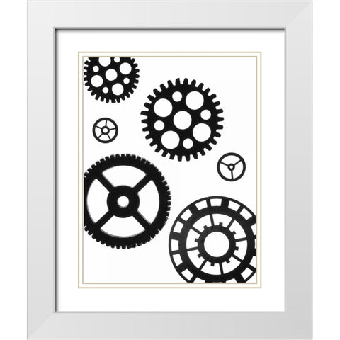 Gears I White Modern Wood Framed Art Print with Double Matting by Burkhart, Monika