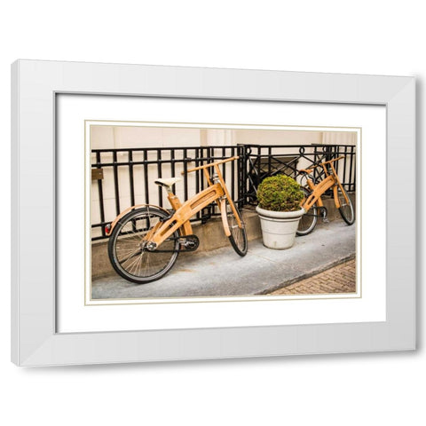Wooden Bicycles in Amsterdam White Modern Wood Framed Art Print with Double Matting by Berzel, Erin