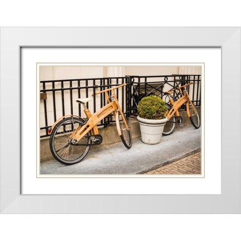 Wooden Bicycles in Amsterdam White Modern Wood Framed Art Print with Double Matting by Berzel, Erin