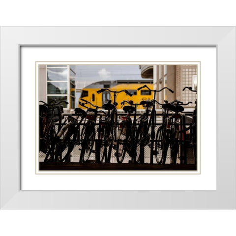 Bicycles at Centraal Station White Modern Wood Framed Art Print with Double Matting by Berzel, Erin
