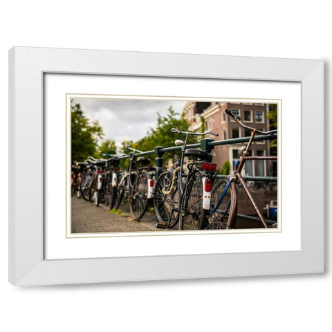 Bikes on Bridge II White Modern Wood Framed Art Print with Double Matting by Berzel, Erin