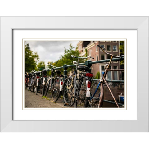 Bikes on Bridge II White Modern Wood Framed Art Print with Double Matting by Berzel, Erin