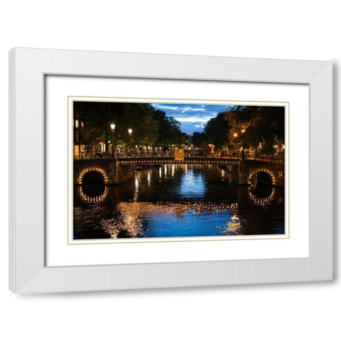 Amsterdam Canal at Night I White Modern Wood Framed Art Print with Double Matting by Berzel, Erin