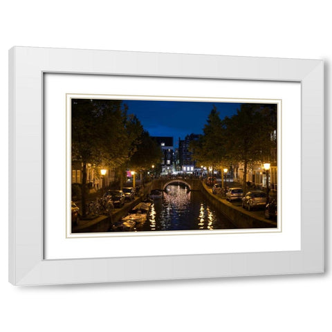 Amsterdam Canal at Night II White Modern Wood Framed Art Print with Double Matting by Berzel, Erin