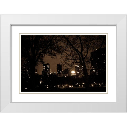 Central Park at Night I White Modern Wood Framed Art Print with Double Matting by Berzel, Erin