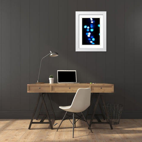 Blue Bokeh I White Modern Wood Framed Art Print with Double Matting by Berzel, Erin