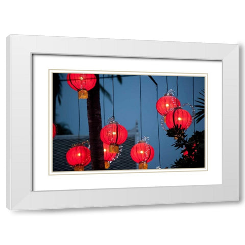 Laos Lanterns White Modern Wood Framed Art Print with Double Matting by Berzel, Erin