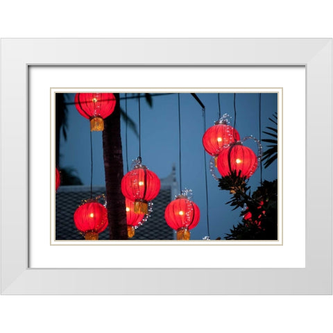 Laos Lanterns White Modern Wood Framed Art Print with Double Matting by Berzel, Erin