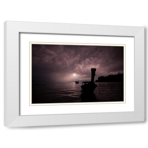 Railay Beach Lightning I White Modern Wood Framed Art Print with Double Matting by Berzel, Erin