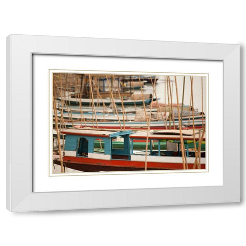 Laos Boats White Modern Wood Framed Art Print with Double Matting by Berzel, Erin