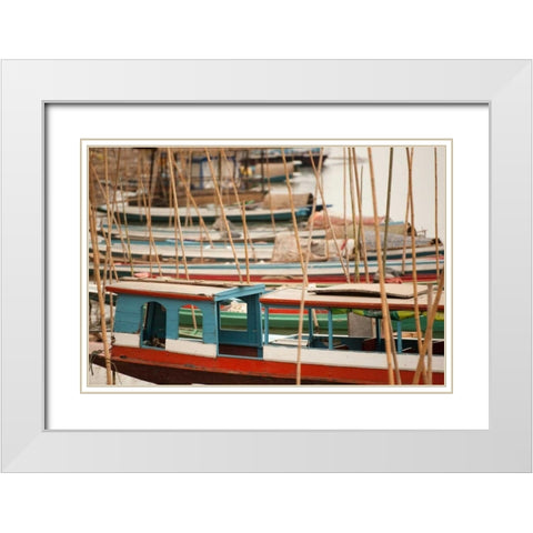 Laos Boats White Modern Wood Framed Art Print with Double Matting by Berzel, Erin