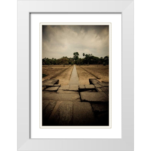 Angkor Wat Pathway White Modern Wood Framed Art Print with Double Matting by Berzel, Erin