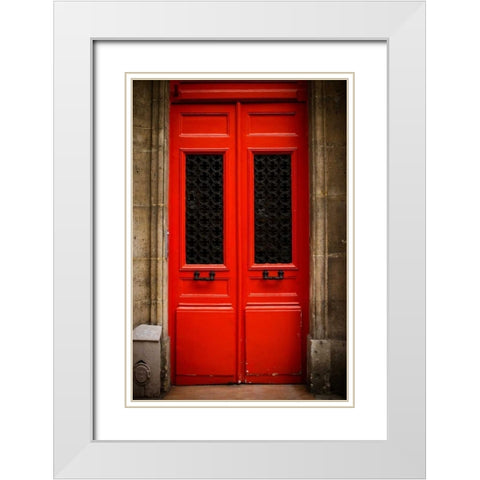 Red Door in Paris White Modern Wood Framed Art Print with Double Matting by Berzel, Erin